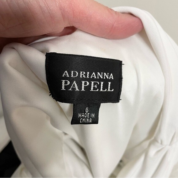 Adrianna Papell Sheath Dress Cowl Neck Drapey Shoulder New Black White Size 6 - Picture 7 of 11